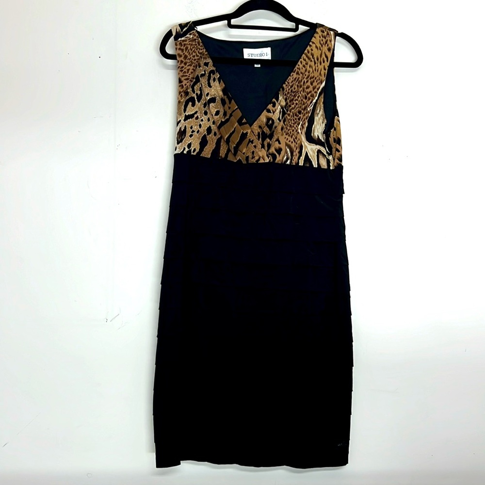 🌞Studio I vintage retro mini dress animal print halter top ruffle skirt women 12
